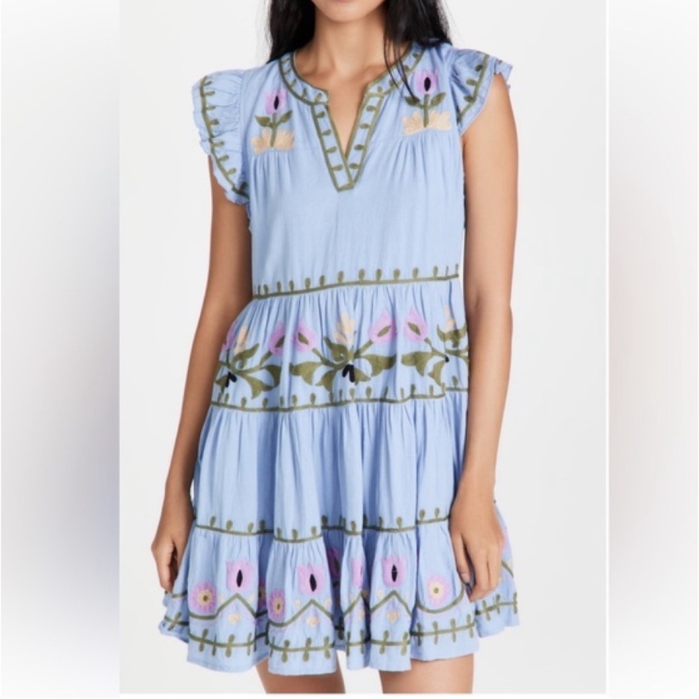 Roller Rabbit Lavandou Pippa embroidered floral dress small blue multicolor